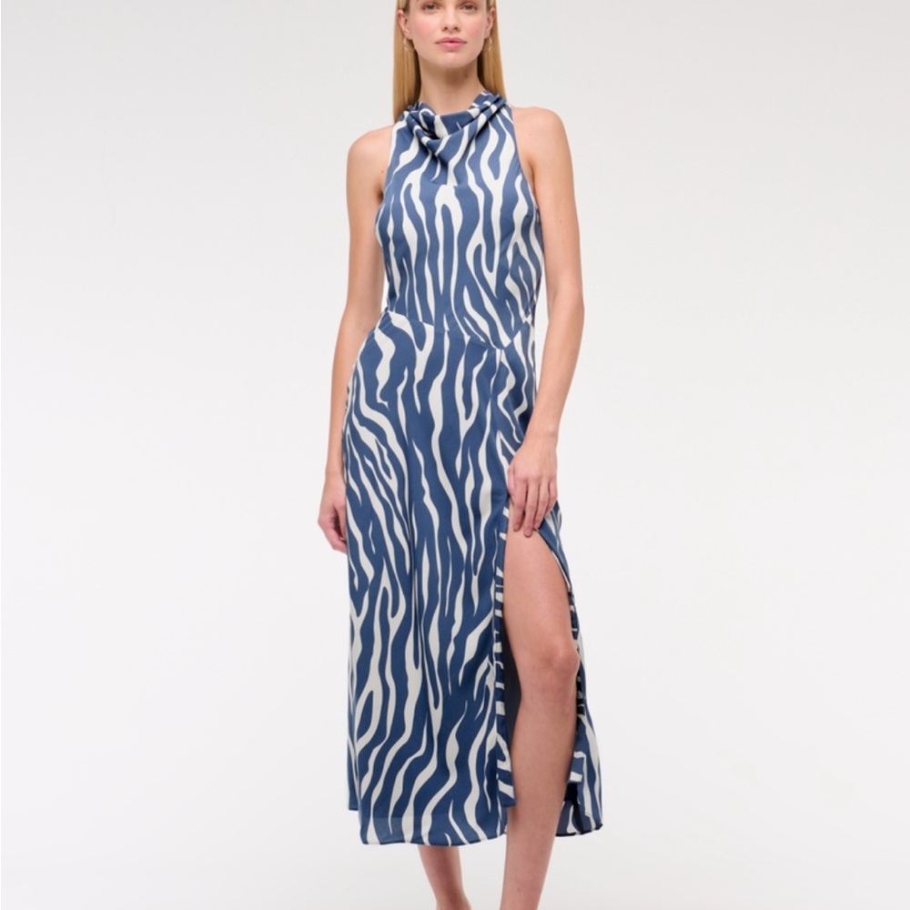Abercrombie & Fitch Blue and White Zebra-Print Halter Midi Dress